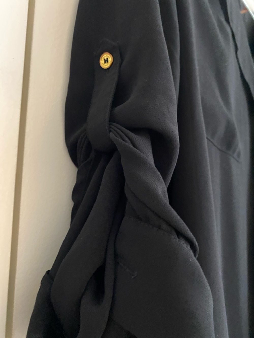 Calvin Klein Black Sheer Roll-Tab Blouse - Picture 4 of 7
